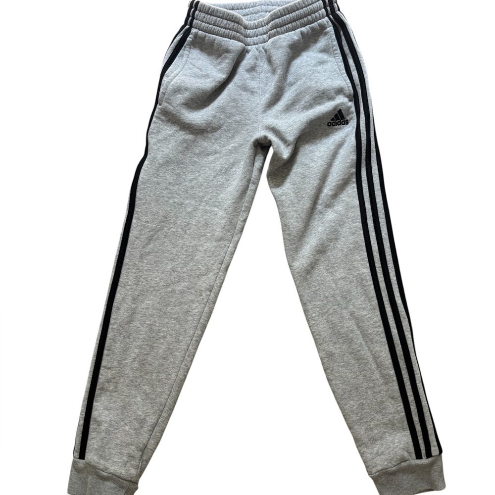 Adidas Kids Light Gray Joggers with Black Stripes